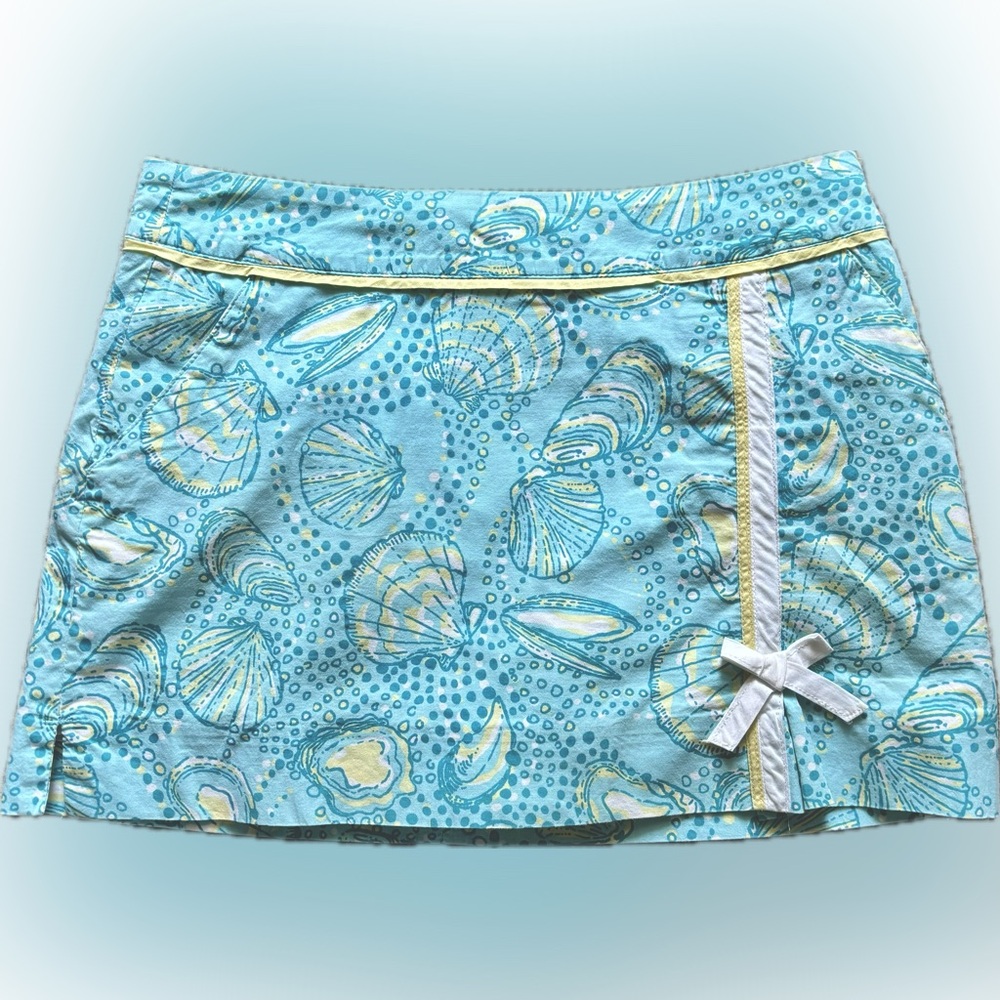 Lilly Pulitzer Shorely Blue Silver Dollar Clam Cotton Pocket Skirt /Skort 4